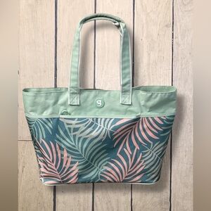Gecko Big Beach Tote Tropical Print Light Green Pink Palm Fronds Barely Used